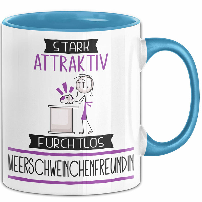 Meerschweinchenfreundin Tasse Geschenk Becher Stark Attraktiv Furchtlos Meerschweinchenfreundin Lustige Geschenkidee Blau Trendation