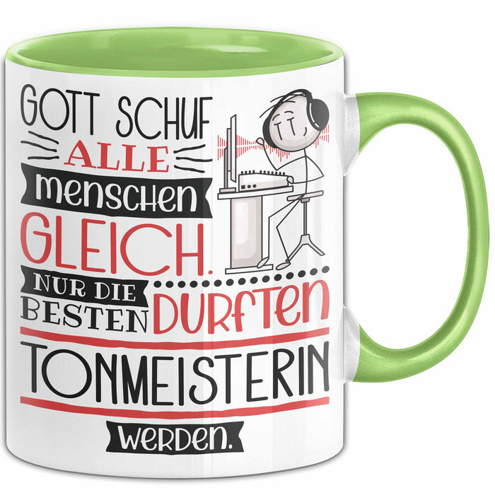 Tonmeisterin Geschenk Becher Tasse Gott Schuf Alle Menschen Gleich Nur Die Besten Durfeten Tonmeisterin Werden Geschenkidee Lustig Grün Trendation