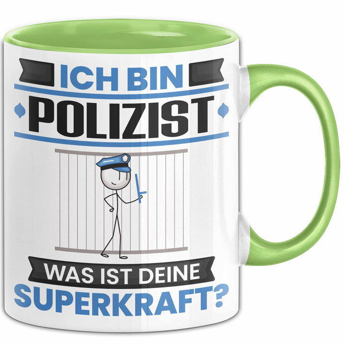 Polizist Tasse Geschenk für Polizist Geburtstag Lustiger Spruch Kaffee-Becher Was Ist Deine Superkraft Grün Trendation