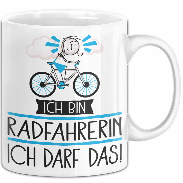 Geschenk für Radfahrerin Tasse Lustige Geschenkidee Geburtstag Ich Bin Radfahrerin Ich Darf Das Weiß Trendation