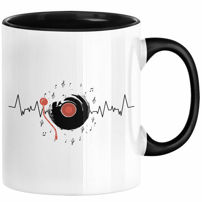 Schallplatte Geschenk Vinyl Herzschlag Vintage Retro Musik DJ Geschenk Kaffee-Becher Schwarz Trendation