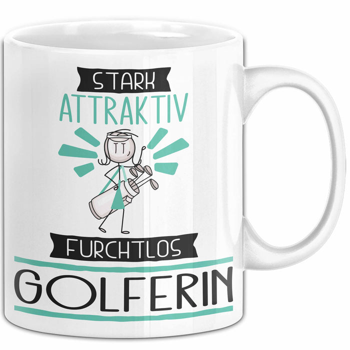 Golferin Tasse Geschenk Becher Stark Attraktiv Furchtlos Golferin Lustige Geschenkidee Weiß Trendation