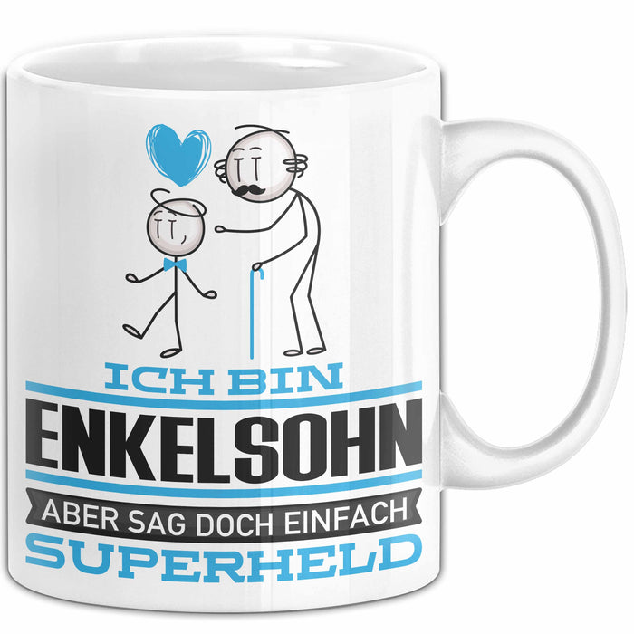 Enkelsohn Geschenk Tasse Ich Bin Enkelsohn Aber Sag Doch Einfach Superheld Lustige Geschenkdiee für Enkelsohn Kaffee-Becher Weiß Trendation
