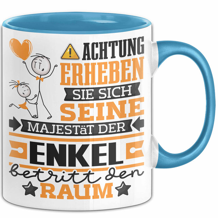 Enkel Geschenk Tasse Lustiger Spruch Erheben Sie Sich Der Enkel Betritt den Raum Blau Trendation