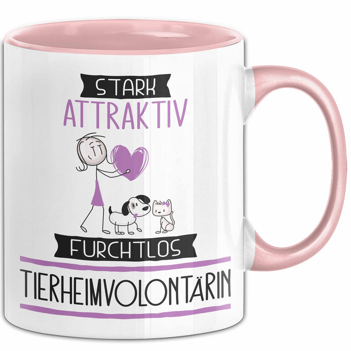 Tierheimvolontärin Tasse Geschenk Becher Stark Attraktiv Furchtlos Tierheimvolontärin Lustige Geschenkidee Rosa Trendation