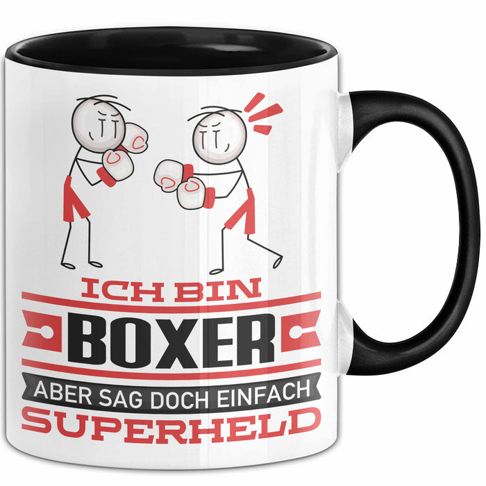Boxer Geschenk Tasse Ich Bin Boxer Aber Sag Doch Einfach Superheld Lustige Geschenkdiee für Boxer Kaffee-Becher Schwarz Trendation