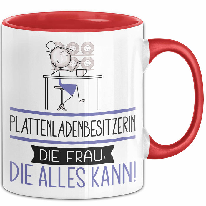 Plattenladenbesitzerin Geschenk Tasse Becher Die Frau Die Allen Kann Geschenkidee für eine Plattenladenbesitzerin Lustig Rot Trendation