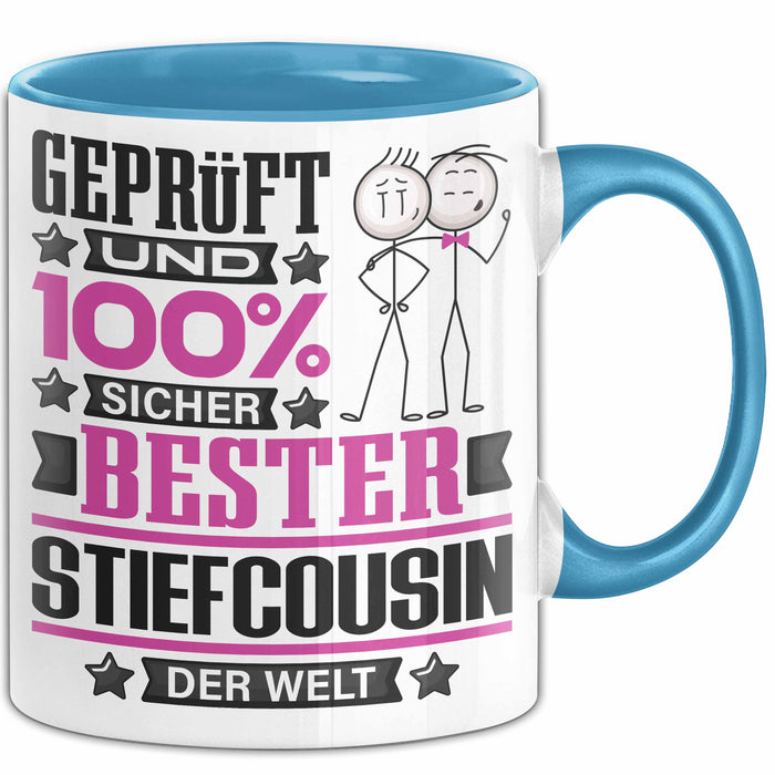 Stiefcousin Geschenk Lustiger Spruch für Stiefcousin Geschenkidee Bester Stiefcousin Der Welt Blau Trendation