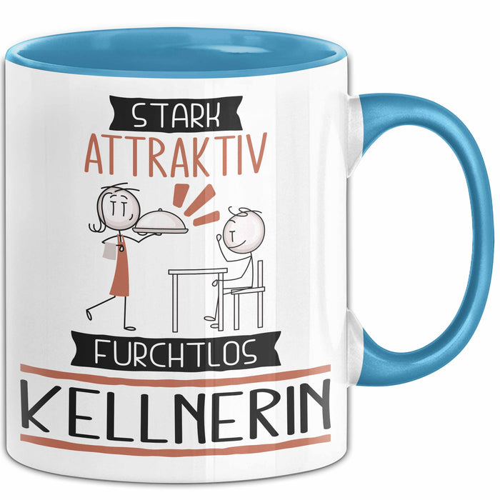 Kellnerin Tasse Geschenk Becher Stark Attraktiv Furchtlos Kellnerin Lustige Geschenkidee Blau Trendation