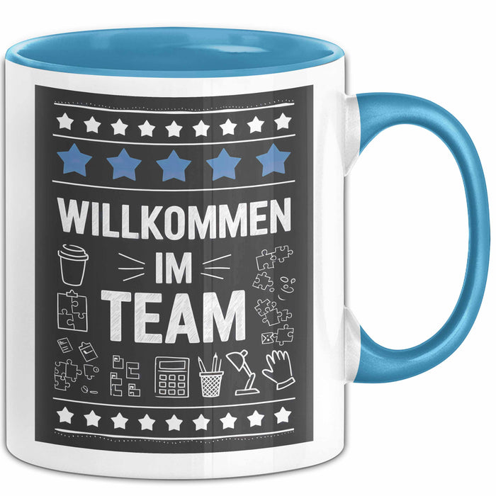 Office Arbeitskollege Tasse Geschenk Lustige Geschenkidee Spruch Willkommen Im Team Blau Trendation