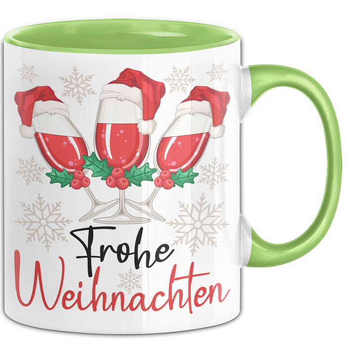 Weihnachten Weinglas Tasse Geschenk Weihnachtliche Grafik Weinliebhaber Frohe Weihnachten Kaffee-Becher Grün Trendation