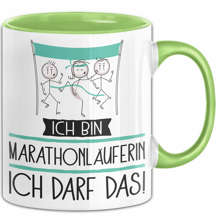 Geschenk für Marathonläuferin Tasse Lustige Geschenkidee Geburtstag Ich Bin Marathonläuferin Ich Darf Das Grün Trendation