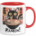 Katzen Tierliebhaber Tasse Geschenk Lustige Geschenkidee Spruch Katze Isst Ramen Nudeln Rot Trendation
