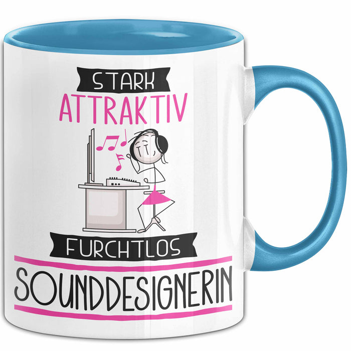 Sounddesignerin Tasse Geschenk Becher Stark Attraktiv Furchtlos Sounddesignerin Lustige Geschenkidee Blau Trendation