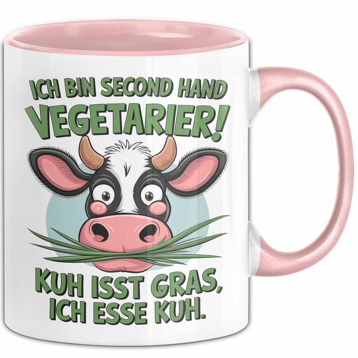Fleischliebhaber Vegetarier Tasse Geschenk Lustige Geschenkidee Spruch Ich Bin Second Hand Vegetarier Rosa Trendation