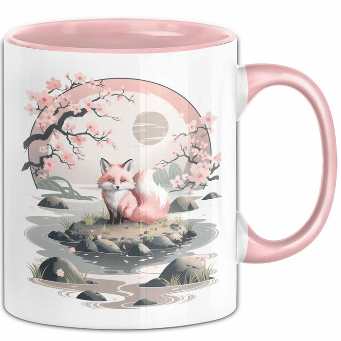Fuchs Tierliebhaber Tasse Geschenk Lustige Geschenkidee Spruch Japanischer Kitsune Fuchs Rosa Trendation