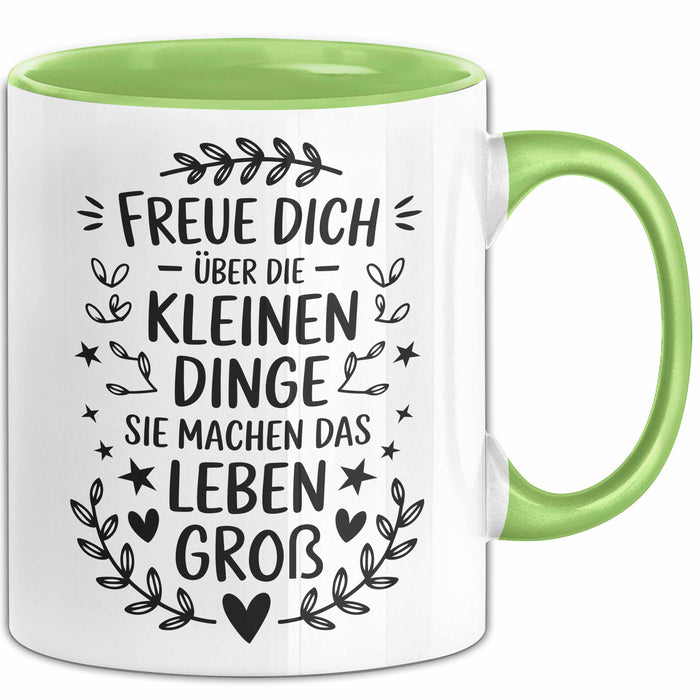 Motivation Tasse Geschenk Freue Dich Ueber Kleine Dinge Geschenkidee Geburtstag Grün Trendation