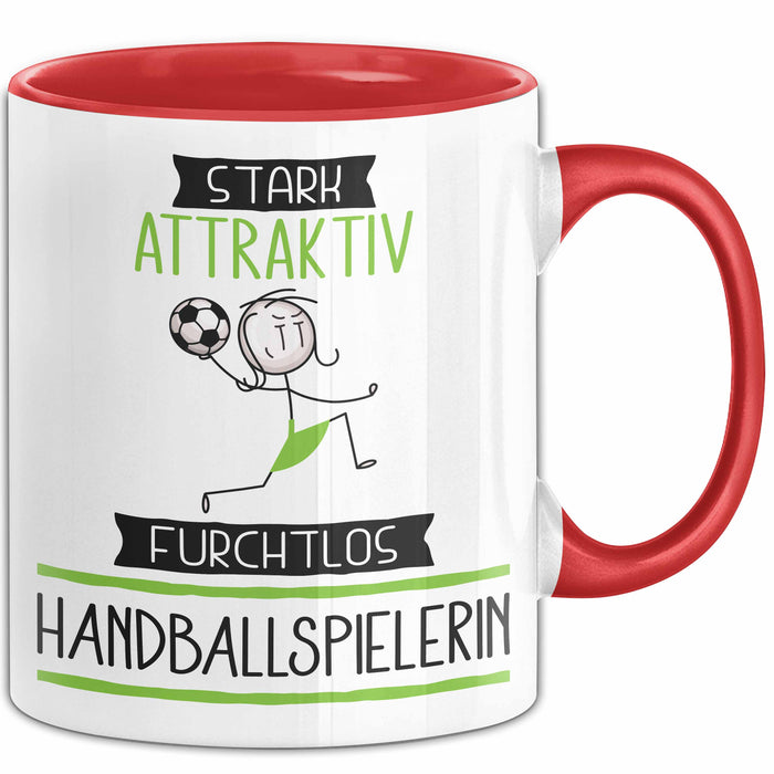 Handballspielerin Tasse Geschenk Becher Stark Attraktiv Furchtlos Handballspielerin Lustige Geschenkidee Rot Trendation