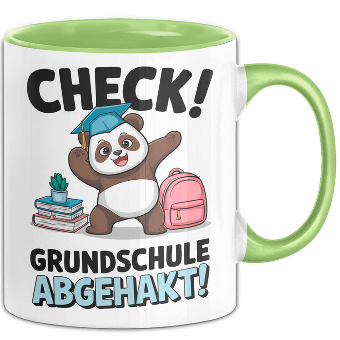 Grundschule Abschied Tasse Becher Geschenk Lustige Geschenkidee Spruch Check Grundschule Abgehakt Grün Trendation