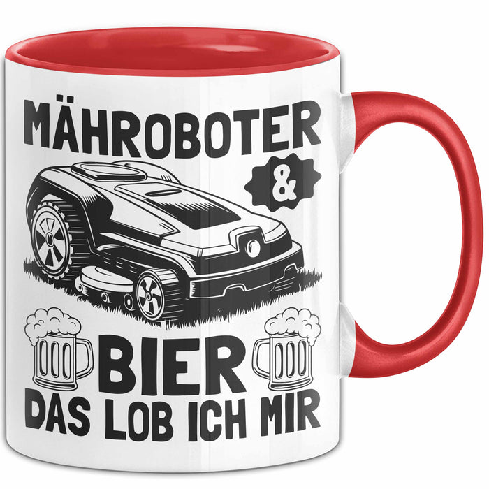 Mähroboter Tasse Geschenk Mähroboter Sprüche Becher Geschenkidee Lustig Rot Trendation