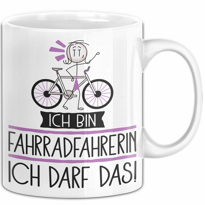 Geschenk für Fahrradfahrerin Tasse Lustige Geschenkidee Geburtstag Ich Bin Fahrradfahrerin Ich Darf Das Weiß Trendation