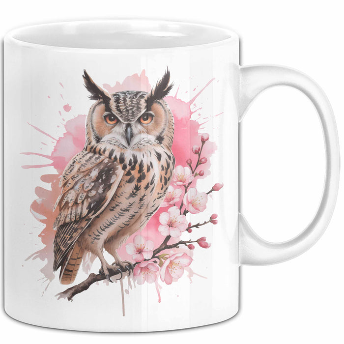 Eule Tierliebhaber Tasse Geschenk Lustige Geschenkidee Spruch Eule Kirschblüte Weiß Trendation