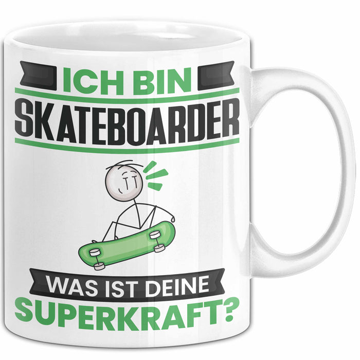 Skateboarder Tasse Geschenk für Skateboarder Geburtstag Lustiger Spruch Kaffee-Becher Was Ist Deine Superkraft Weiß Trendation