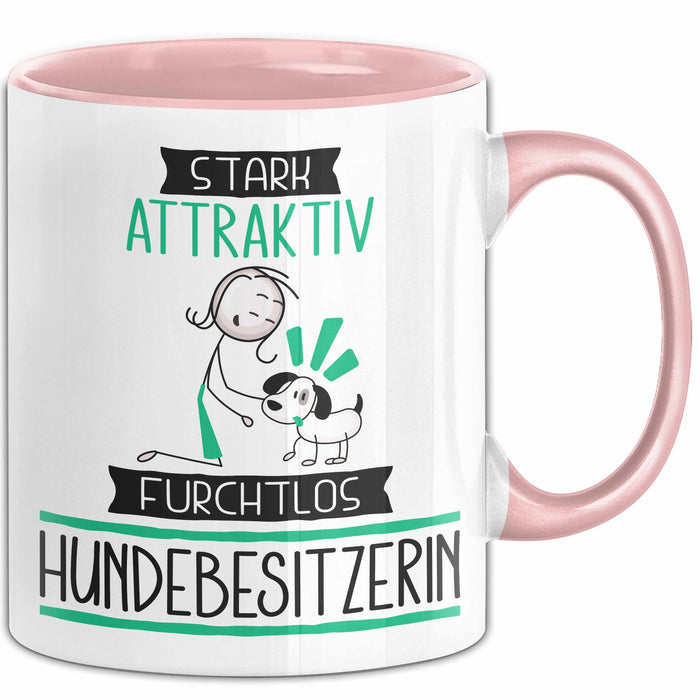 Hundebesitzerin Tasse Geschenk Becher Stark Attraktiv Furchtlos Hundebesitzerin Lustige Geschenkidee Rosa Trendation