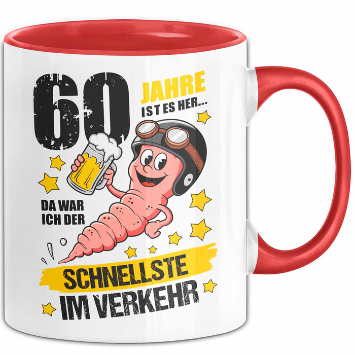 60. Geburtstag Tasse Geschenk Lustige Geschenkidee Spruch 60 Jahre Ist Es Her Da War Ich Der Schnellste Im Verkehr Rot Trendation