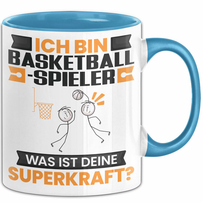 Basketballspieler Tasse Geschenk für Basketballspieler Geburtstag Lustiger Spruch Kaffee-Becher Was Ist Deine Superkraft Blau Trendation