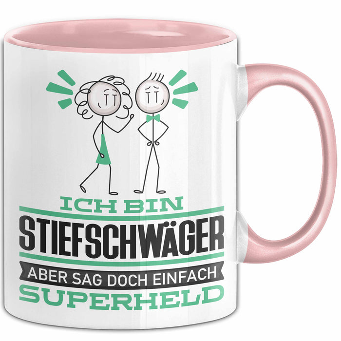 Stiefschwäger Geschenk Tasse Ich Bin Stiefschwäger Aber Sag Doch Einfach Superheld Lustige Geschenkdiee für Stiefschwäger Kaffee-Becher Rosa Trendation