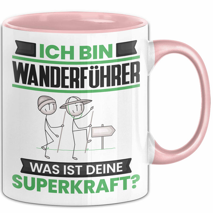 Wanderführer Tasse Geschenk für Wanderführer Geburtstag Lustiger Spruch Kaffee-Becher Was Ist Deine Superkraft Rosa Trendation