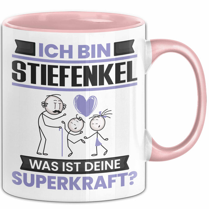 Stiefenkel Tasse Geschenk für Stiefenkel Geburtstag Lustiger Spruch Kaffee-Becher Was Ist Deine Superkraft Rosa Trendation