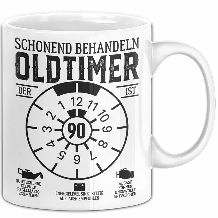 90. Geburtstag Tasse Oldtimer Schonend Behandeln Geschenkidee Männer Frauen Lustiger Spruch 90er Geburtstag Geschenk Weiß Trendation