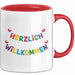 Willkommensparty Dekoration Tasse Geschenk Lustige Geschenkidee Spruch Herzlich Willkommen Rot Trendation