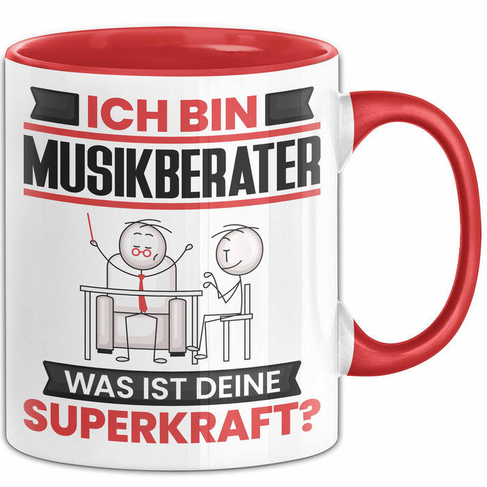 Musikberater Tasse Geschenk für Musikberater Geburtstag Lustiger Spruch Kaffee-Becher Was Ist Deine Superkraft Rot Trendation