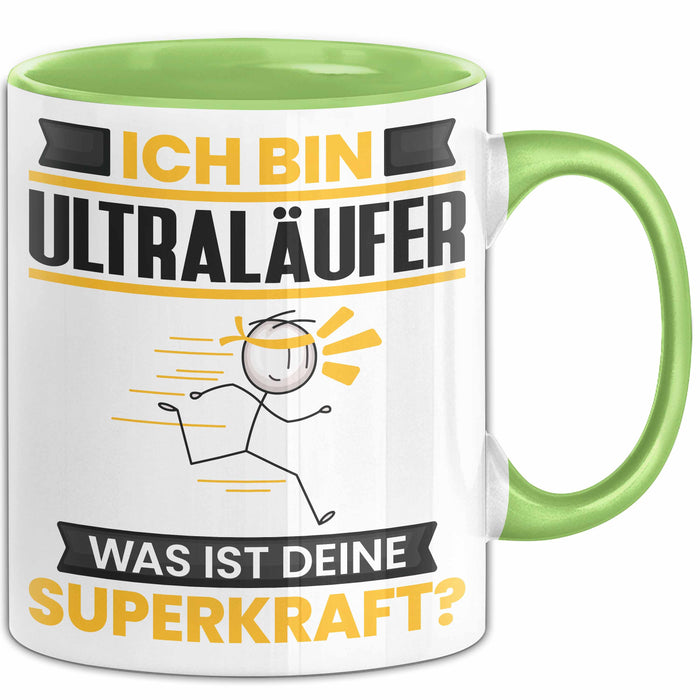 Ultraläufer Tasse Geschenk für Ultraläufer Geburtstag Lustiger Spruch Kaffee-Becher Was Ist Deine Superkraft Grün Trendation