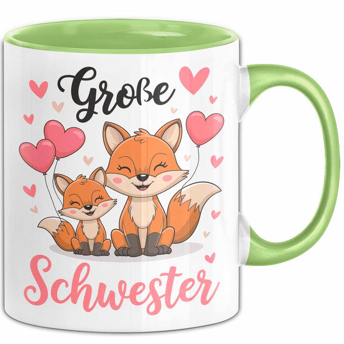 Big Sister Ältere Geschwister Schwestern Füchse Tasse Becher Geschenk Lustige Geschenkidee Spruch Big Sister Grün Trendation