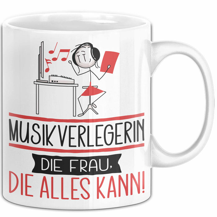 Musikverlegerin Geschenk Tasse Becher Die Frau Die Allen Kann Geschenkidee für eine Musikverlegerin Lustig Weiß Trendation
