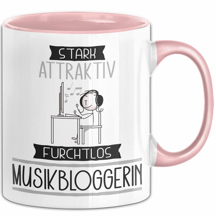 Musikbloggerin Tasse Geschenk Becher Stark Attraktiv Furchtlos Musikbloggerin Lustige Geschenkidee Rosa Trendation