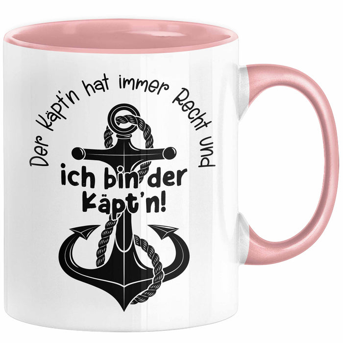 Kapitän Tasse Geschenk Der Käptn Hat Immer Recht Und Ich Bin Der Käptn Bootsführer Boot Besitzer Kaffee-Becher Rosa Trendation
