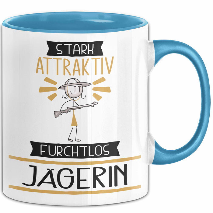 Jägerin Tasse Geschenk Becher Stark Attraktiv Furchtlos Jägerin Lustige Geschenkidee Blau Trendation