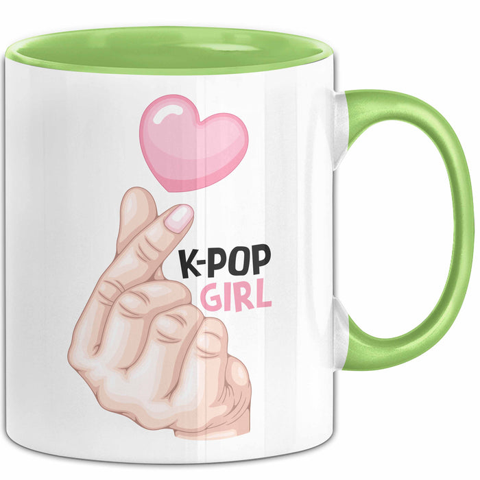 Kpop Love Girl Tasse Geschenk Süßes Herz Design Finger Herz Geste Grün Trendation