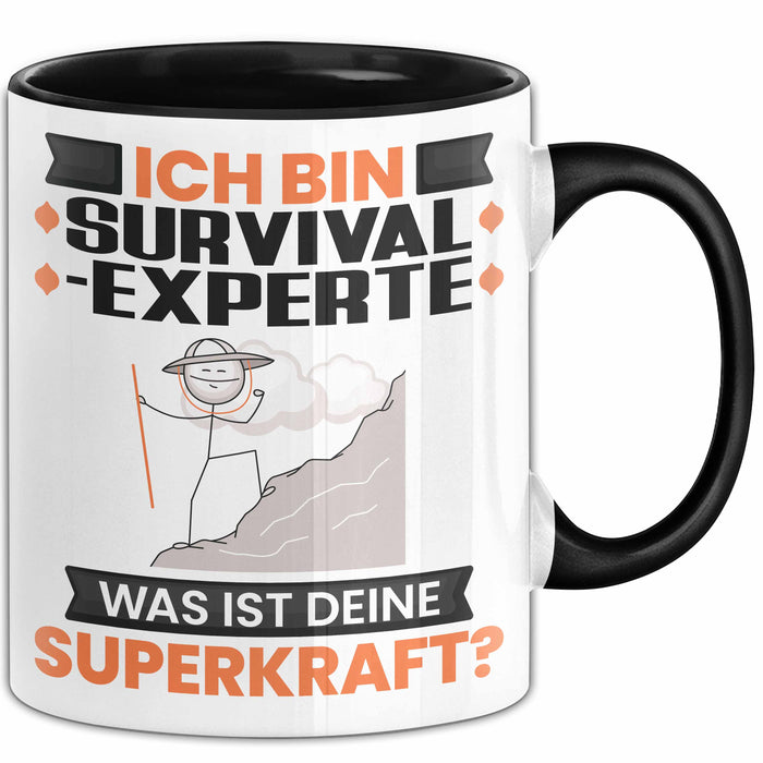 Survival-Experte Tasse Geschenk für Survival-Experte Geburtstag Lustiger Spruch Kaffee-Becher Was Ist Deine Superkraft Schwarz Trendation