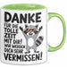 Büro Arbeit Kollege Tasse Becher Geschenk Lustige Geschenkidee Spruch Danke Für Die Tolle Zeit Mit Dir Wir Werden Dich Sehr Vermissen Grün Trendation