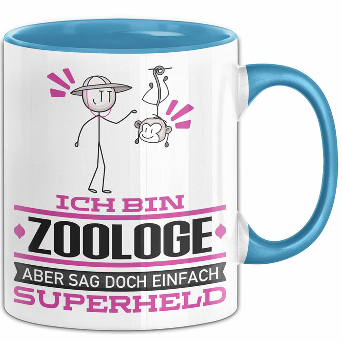 Zoologe Geschenk Tasse Ich Bin Zoologe Aber Sag Doch Einfach Superheld Lustige Geschenkdiee für Zoologe Kaffee-Becher Blau Trendation
