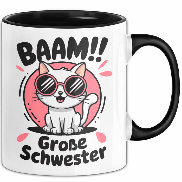 Big Sister Ältere Geschwister Schwestern Katze Tasse Becher Geschenk Lustige Geschenkidee Spruch Big Sister Schwarz Trendation