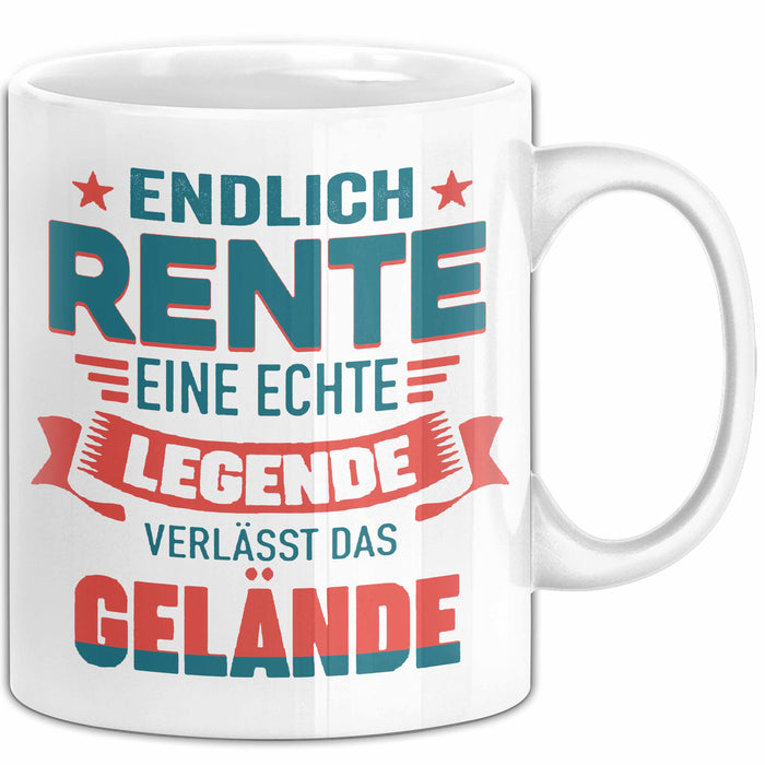 Rentner Pensionär Sarkasmus Tasse Geschenk Lustige Geschenkidee Spruch Endlich Rente Eine Echte Legende Verlässt Das Gelände Weiß Trendation