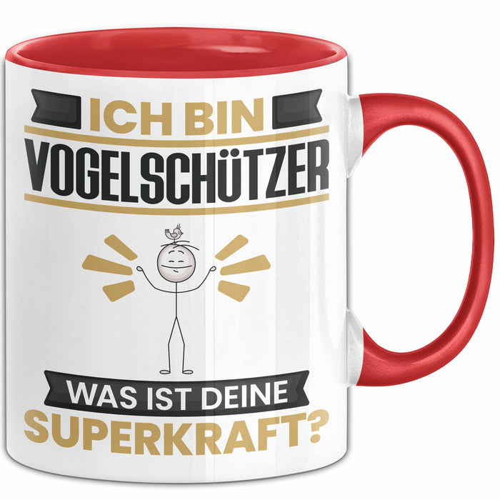 Vogelschützer Tasse Geschenk für Vogelschützer Geburtstag Lustiger Spruch Kaffee-Becher Was Ist Deine Superkraft Rot Trendation