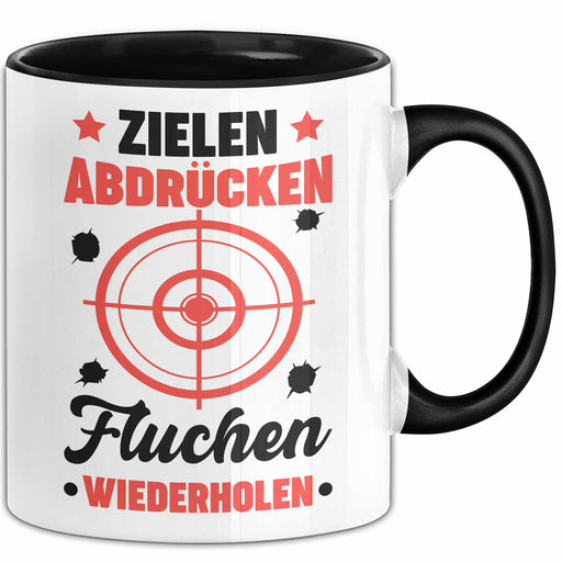 Sportschütze Tasse Geschenk Spruch Geschenkidee Geburtstag Zielen Abdrücken Fluchen Wiederholen Trendation
